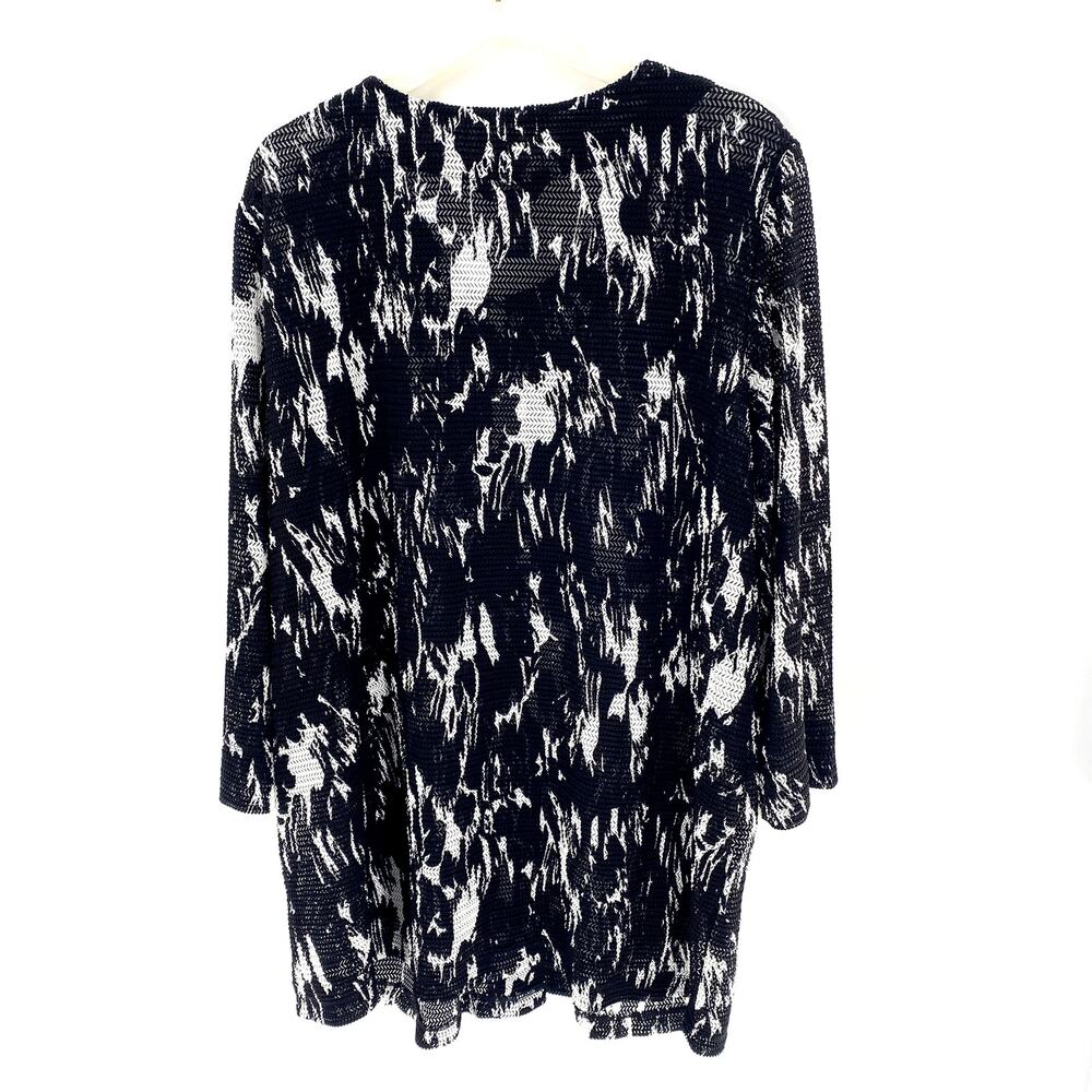 Ali Miles Open Knit Jacket Womens Sz L Abstract Print Black White Art-To-Wear‎